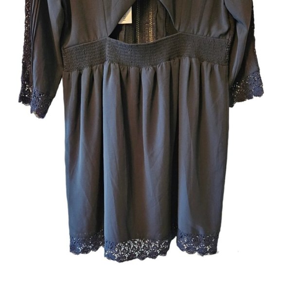 Revolve Heartloom Aimee Lace Mini Dress Cutout Quarter Sleeve Black Dress Size L - Picture 14 of 16